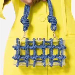Cult Gaia Bess Rhinestone and Acrylic Shoulder Bag in Sapphire blue